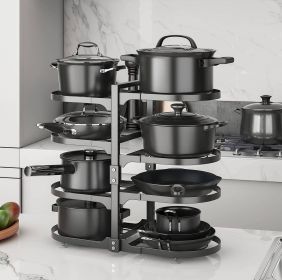 8 Tier Pots and Pans Lid Organizer Rack Holder, Adjustable Pot Organizer Rack for Under Cabinet, Pot Rack for Kitchen Organization and Storage