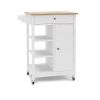 Kitchen island rolling trolley cart with towel rack rubber wood table top