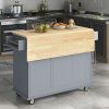 Rolling Mobile Kitchen Island with Solid Wood Top