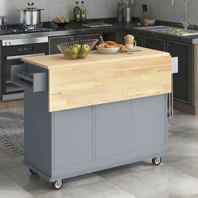 Rolling Mobile Kitchen Island with Solid Wood Top