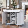 K&amp;K Store Kitchen Island Cart with Two Storage Cabinets and Four Locking Wheels; Wine Rack; Two Drawers; Spice Rack; Towel Rack (White)