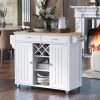 K&amp;K Store Kitchen Island Cart with Two Storage Cabinets and Four Locking Wheels; Wine Rack; Two Drawers; Spice Rack; Towel Rack (White)