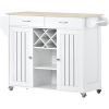 K&amp;K Store Kitchen Island Cart with Two Storage Cabinets and Four Locking Wheels; Wine Rack; Two Drawers; Spice Rack; Towel Rack (White)