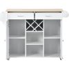 K&amp;K Store Kitchen Island Cart with Two Storage Cabinets and Four Locking Wheels; Wine Rack; Two Drawers; Spice Rack; Towel Rack (White)