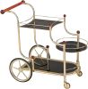 Lacy Serving Cart; Gold Plated; Cherry Wood & Black Glass YF