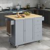 Rolling Mobile Kitchen Island with Solid Wood Top