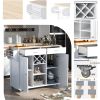 K&amp;K Store Kitchen Island Cart with Two Storage Cabinets and Four Locking Wheels; Wine Rack; Two Drawers; Spice Rack; Towel Rack (White)