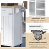 K&amp;K Store Kitchen Island Cart with Two Storage Cabinets and Four Locking Wheels; Wine Rack; Two Drawers; Spice Rack; Towel Rack (White)