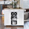 K&amp;K Store Kitchen Island Cart with Two Storage Cabinets and Four Locking Wheels; Wine Rack; Two Drawers; Spice Rack; Towel Rack (White)