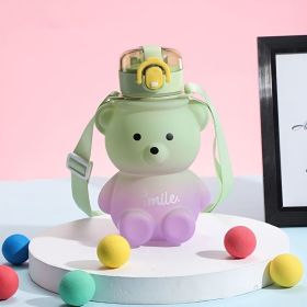 1pc Bear Cute Water Cup; Summer Plastic Cup; Portable Straw Cup; Large-capacity Water Bottle With Strap (Color: purple)